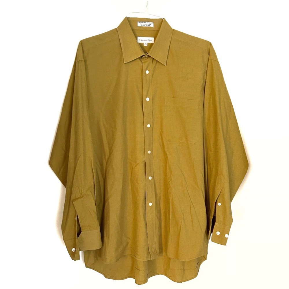 Christian Dior Mustard Yellow Men’s Button Down Dress Shirt Cotton Formal Office